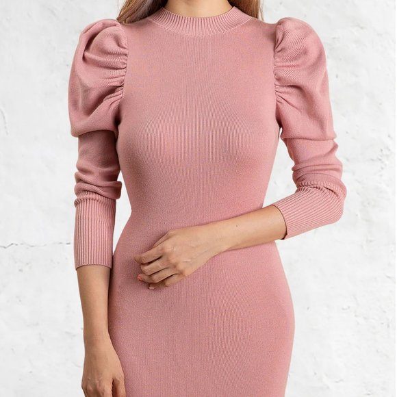 Pink Women's Balloon Sleeve Knit mini Dress - Picture 3 of 6